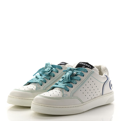 Chanel Calfskin Womens Logo Sneakers 40 White Blue 3 of 9