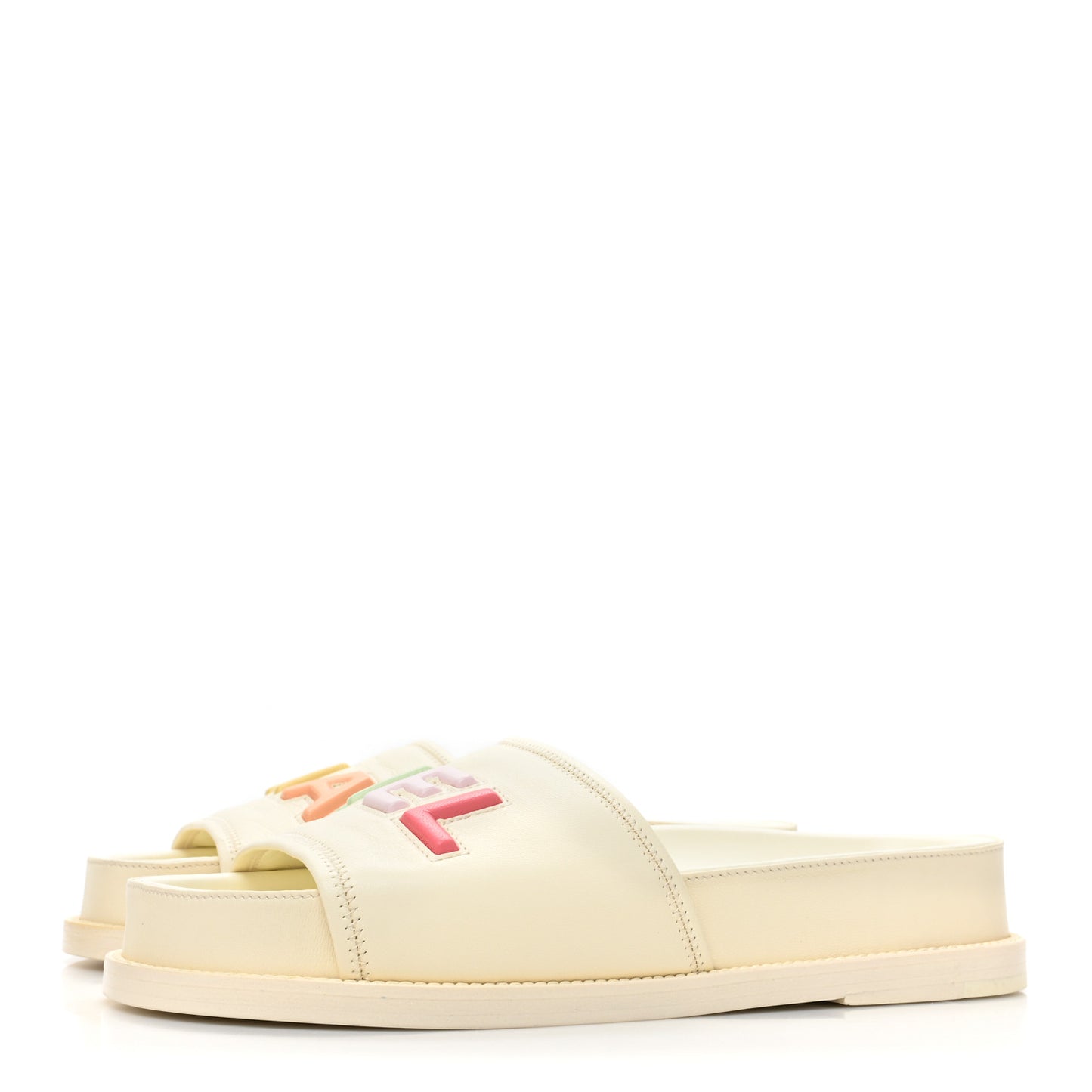 Lambskin Cha-Nel Mule Sandals 38.5 Ivory Multicolor