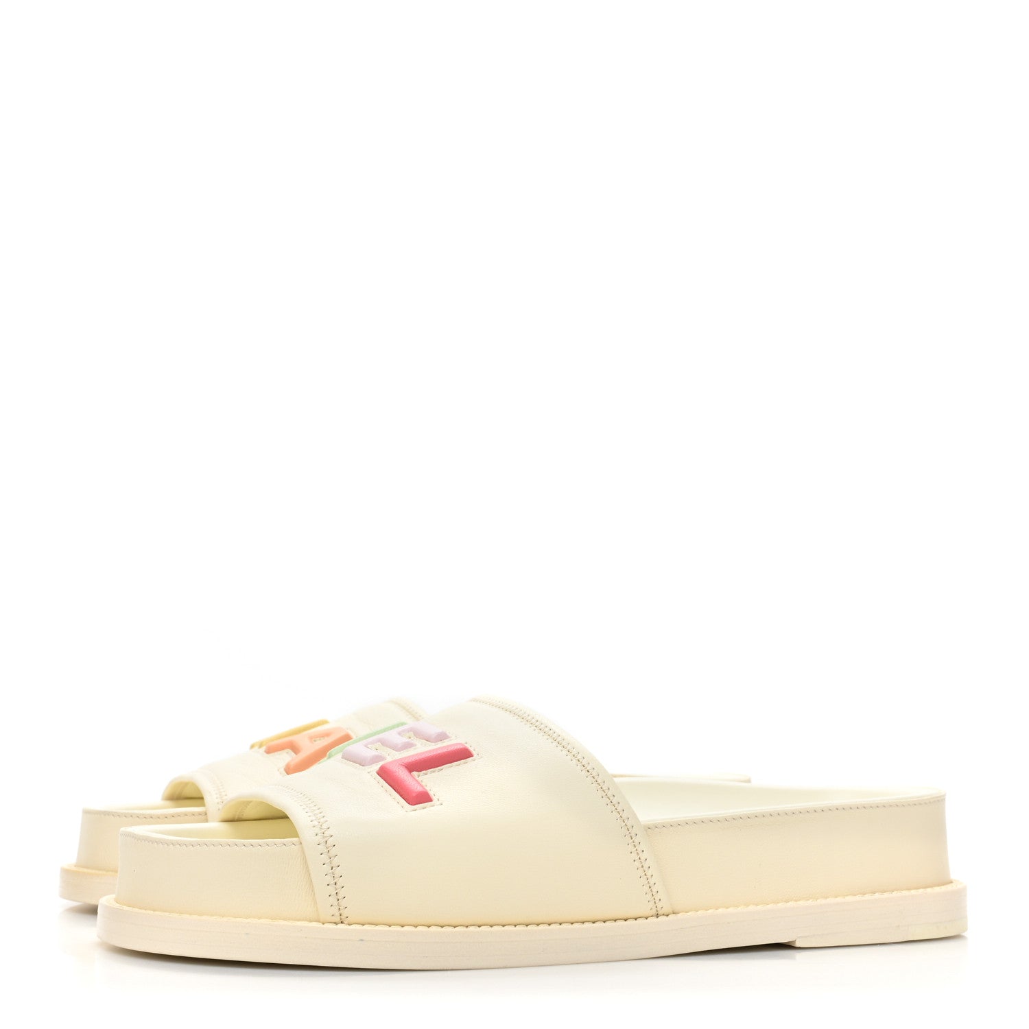 Chanel Lambskin Cha-Nel Mule Sandals 38.5 Ivory Multicolor 4 of 11