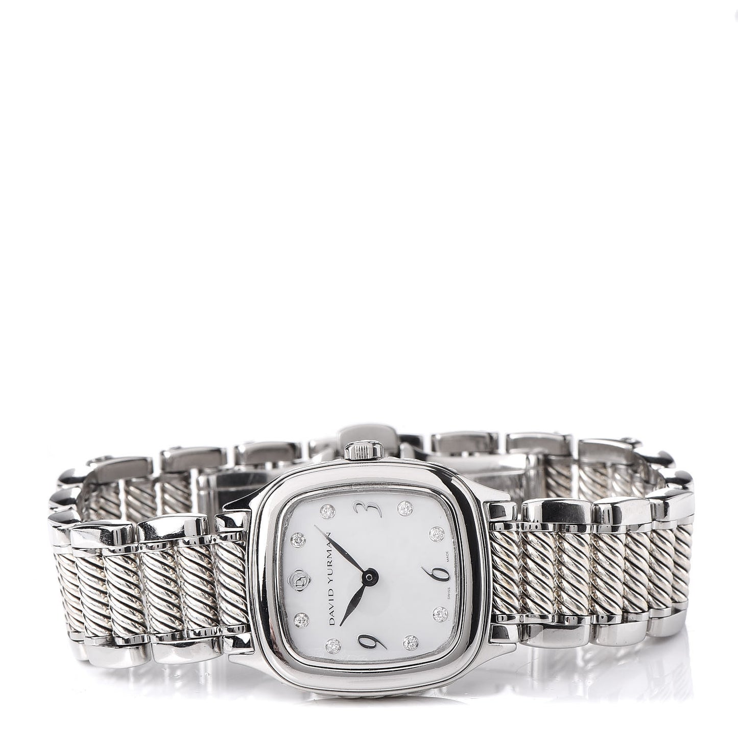 Stainless Steel Sterling Silver Diamond Mother of Pearl 25mm Thoroughbred Quartz Watch