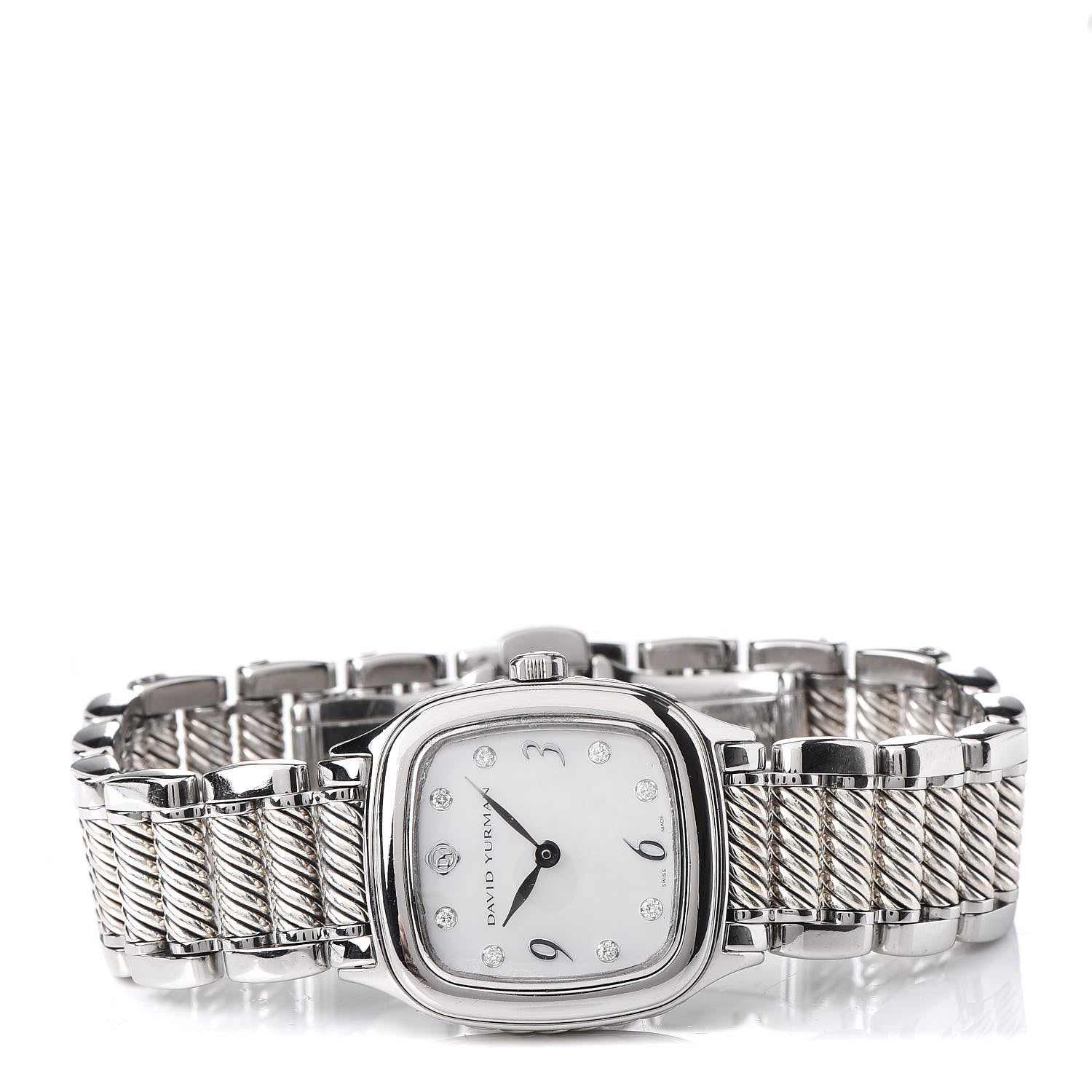 David Yurman Stainless Steel Sterling Silver Diamond Mother of Pearl 25mm Thoroughbred Quartz Watch 3 of 8
