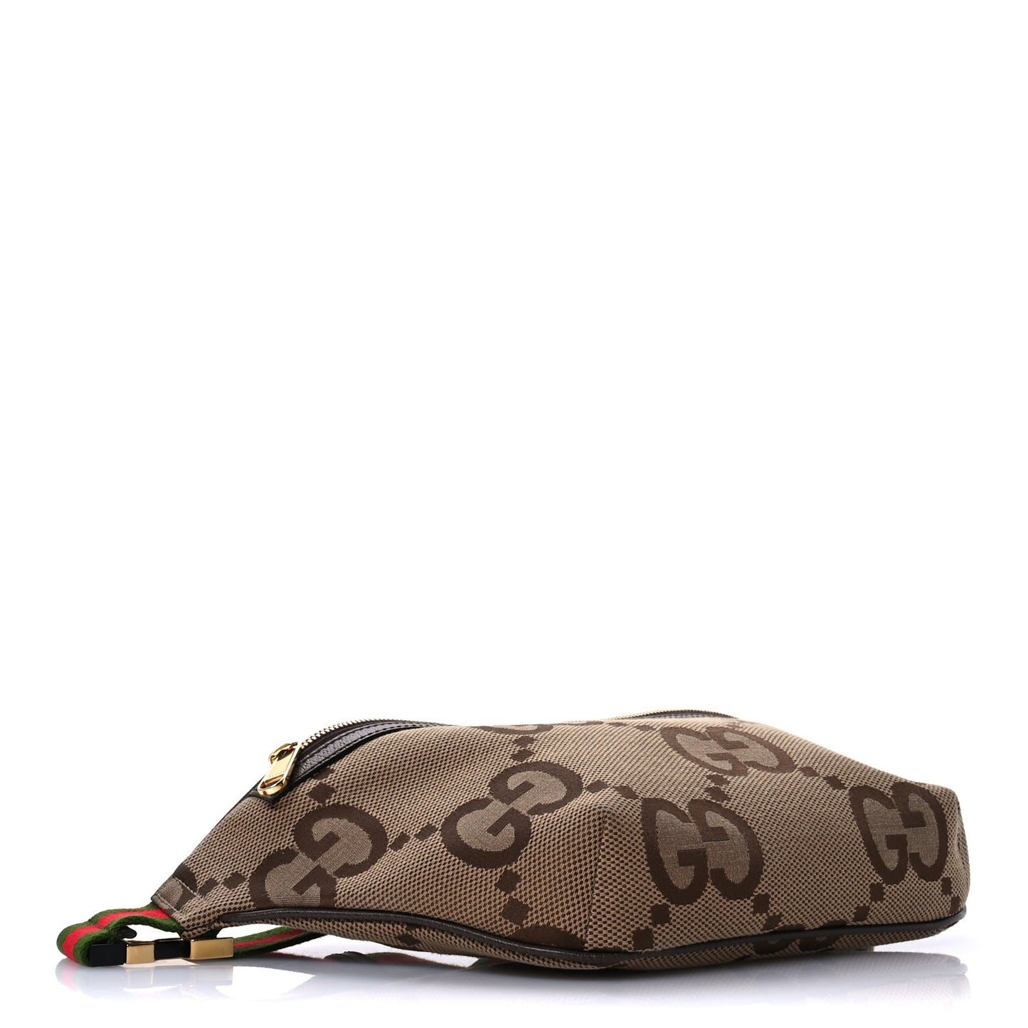 Monogram Jumbo GG Textured Dollar Calfskin Web Belt Bag Camel Ebony New Acero