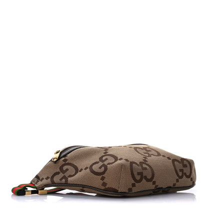 Gucci Monogram Jumbo GG Textured Dollar Calfskin Web Belt Bag Camel Ebony New Acero 4 of 11