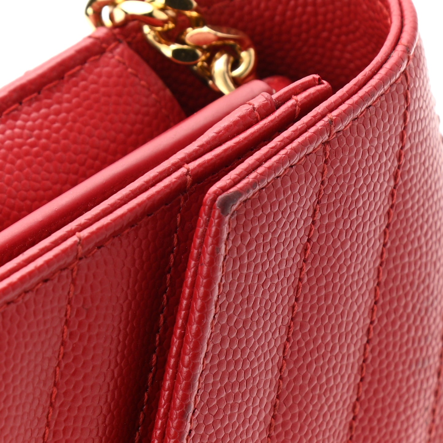Grain De Poudre Matelasse Chevron Monogram Chain Wallet Red