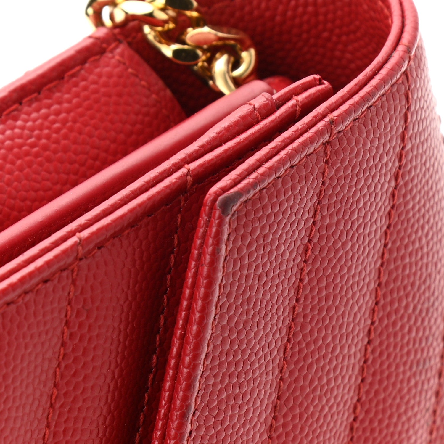 Saint Laurent Grain De Poudre Matelasse Chevron Monogram Chain Wallet Red 11 of 11