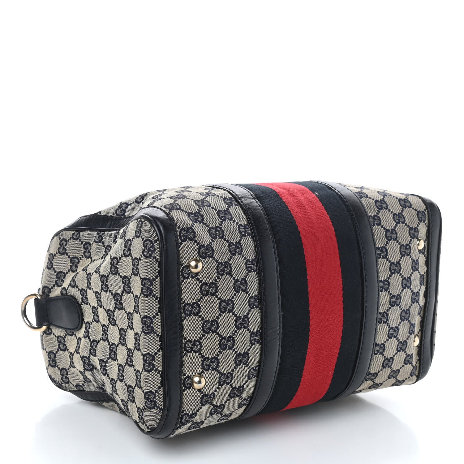 Gucci Monogram Selleria Calfskin Vintage Web Medium Boston Beige Blue 3 of 4