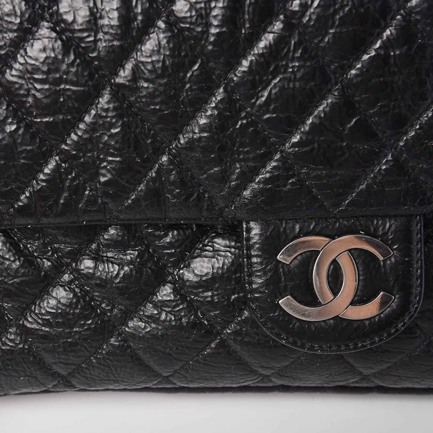 Chanel Crackled Calfskin Quilted Large Flap Black 11 of 14