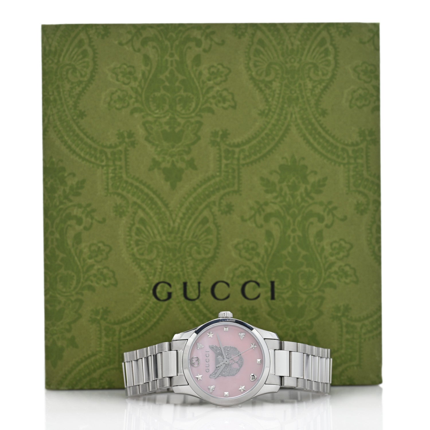 Gucci Stainless Steel Pink Mother of Pearl 27mm G-Timeless Cat Quartz Watch 5 of 5
