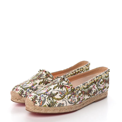Christian Louboutin Canvas Loubi Jungle Print Ares Spikes Flat Espadrilles 41 Ivory 3 of 9
