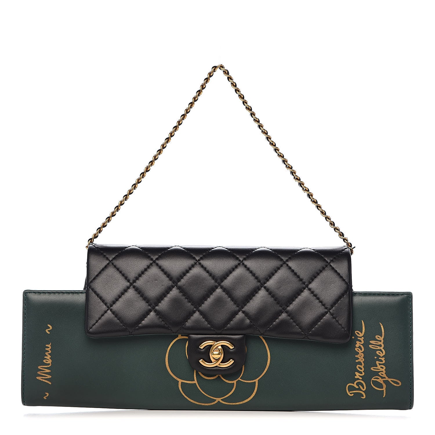 Chanel Calfskin Quilted Brasserie Gabrielle Menu CC Clutch Green 1 of 12
