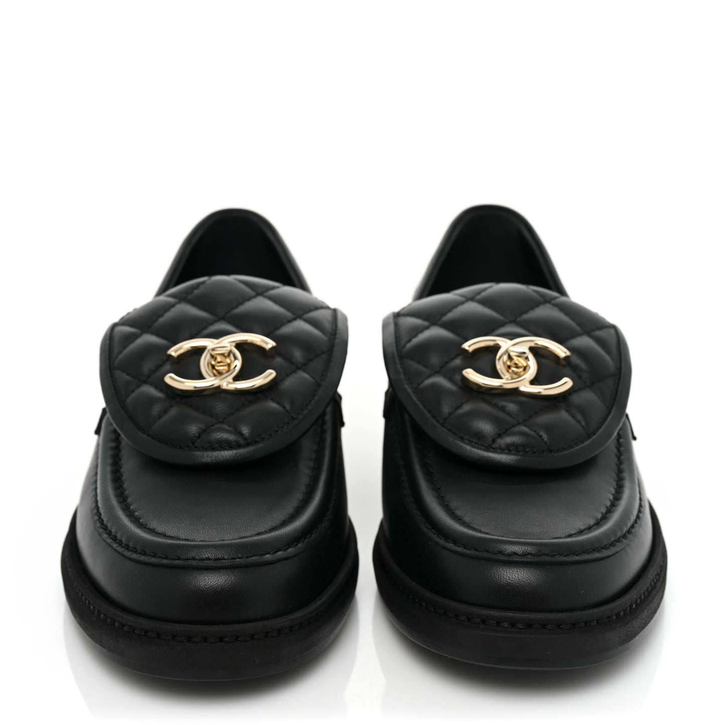Lambskin Quilted CC Turnlock Loafers 38.5 Black