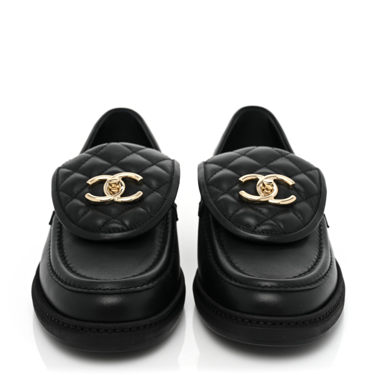 Chanel Lambskin Quilted CC Turnlock Loafers 38.5 Black 2 of 9