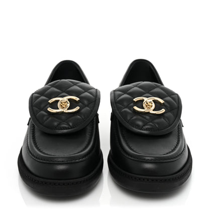 Chanel Lambskin Quilted CC Turnlock Loafers 38.5 Black 2 of 9