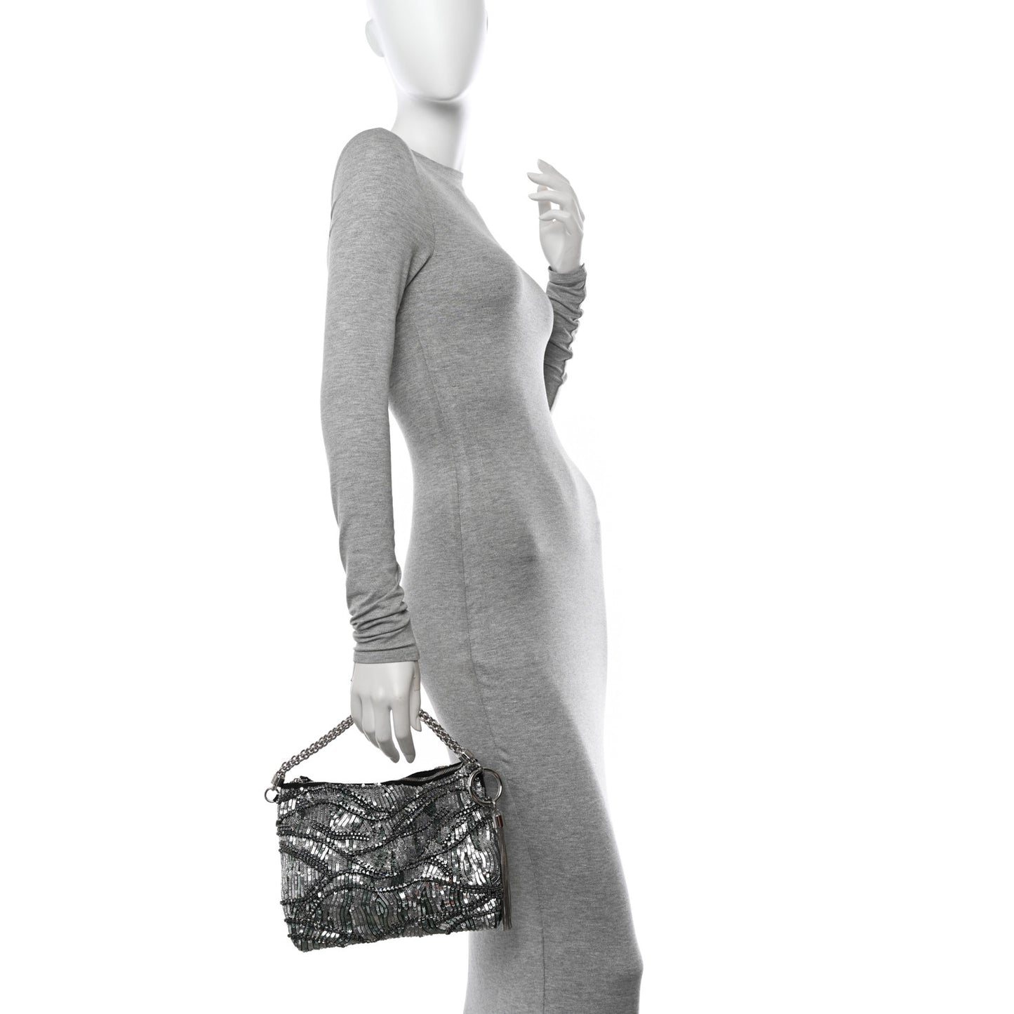 Silk Sequin Crystal Tassel Callie Clutch Black Silver Multicolor