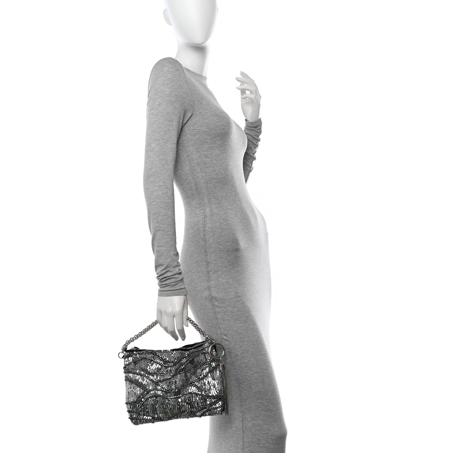 Jimmy Choo Silk Sequin Crystal Tassel Callie Clutch Black Silver Multicolor 2 of 11