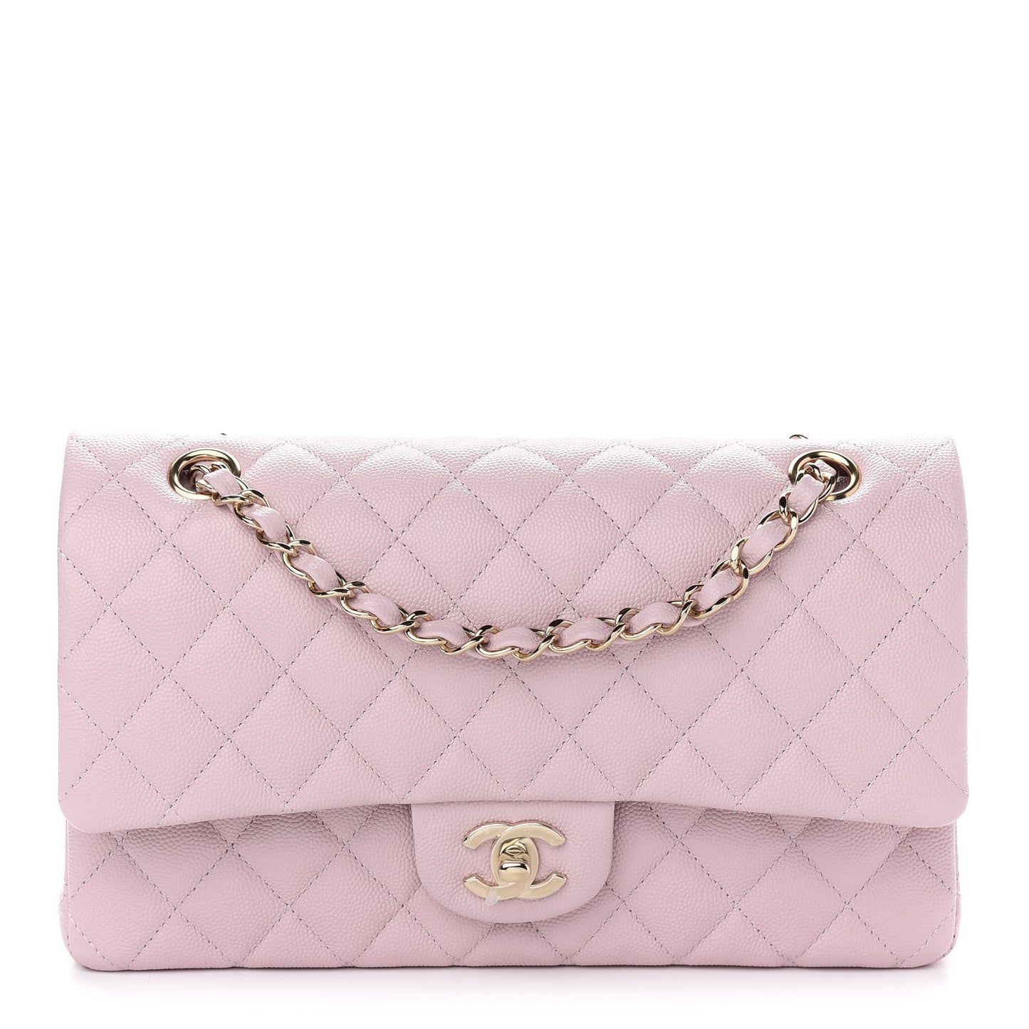 Caviar Quilted Medium Double Flap Light Pink