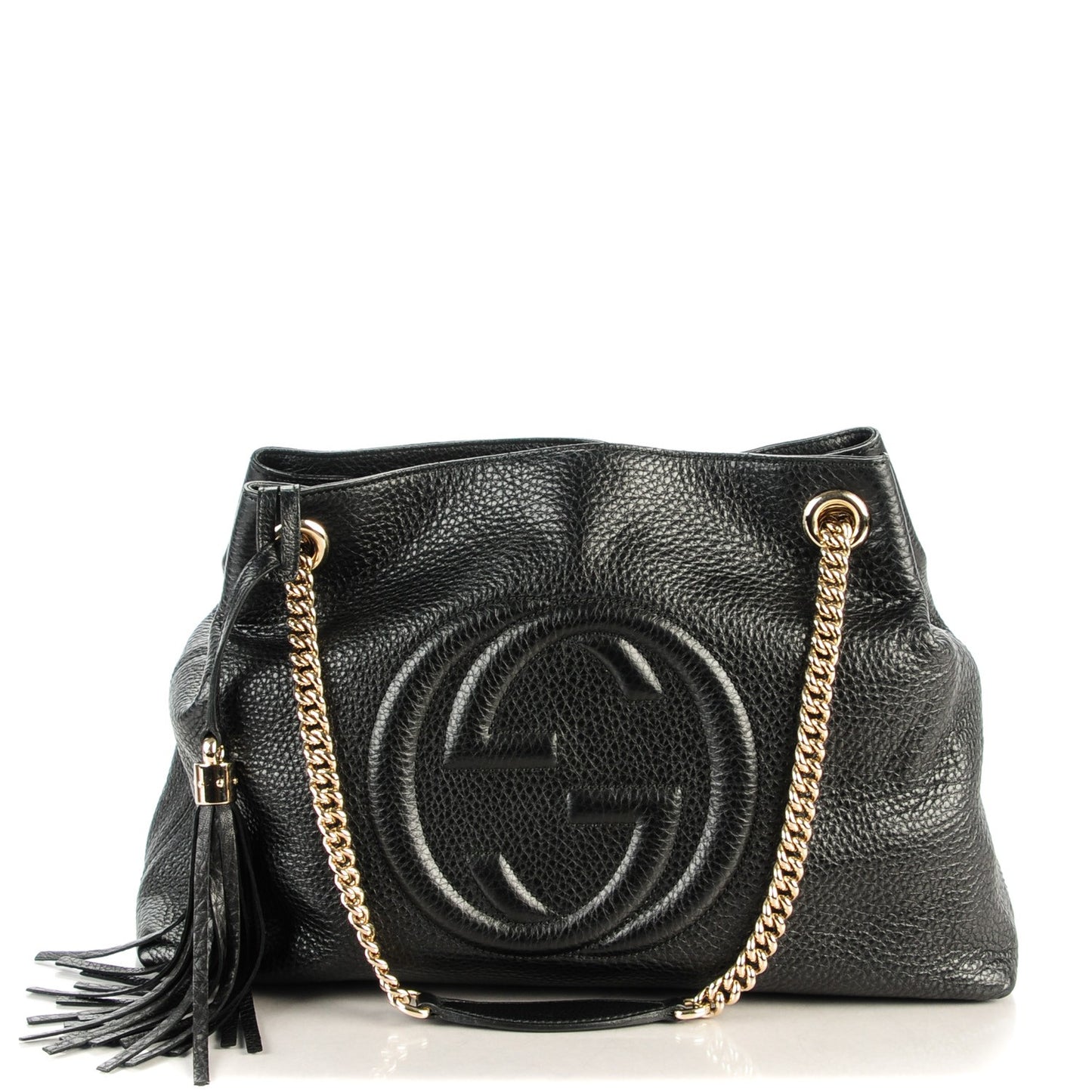 Pebbled Calfskin Medium Soho Chain Shoulder Bag Black