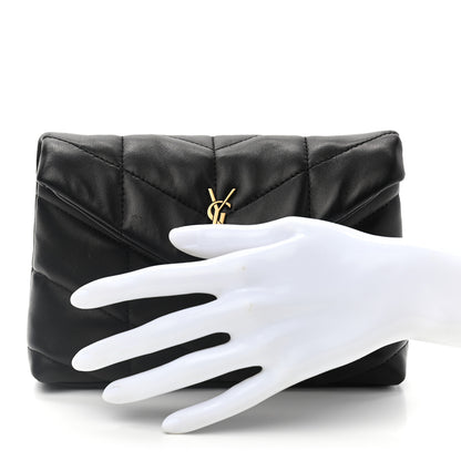Saint Laurent Lambskin Monogram Loulou Puffer Pouch Clutch Black 2 of 7