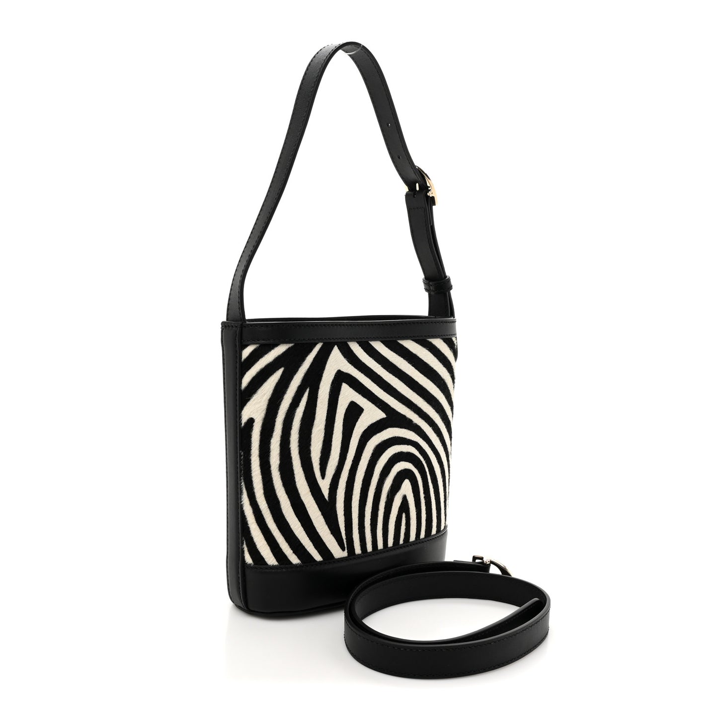 Calf Hair Calfskin Zebra Print Gucci 73 Mini Bucket Bag Black White
