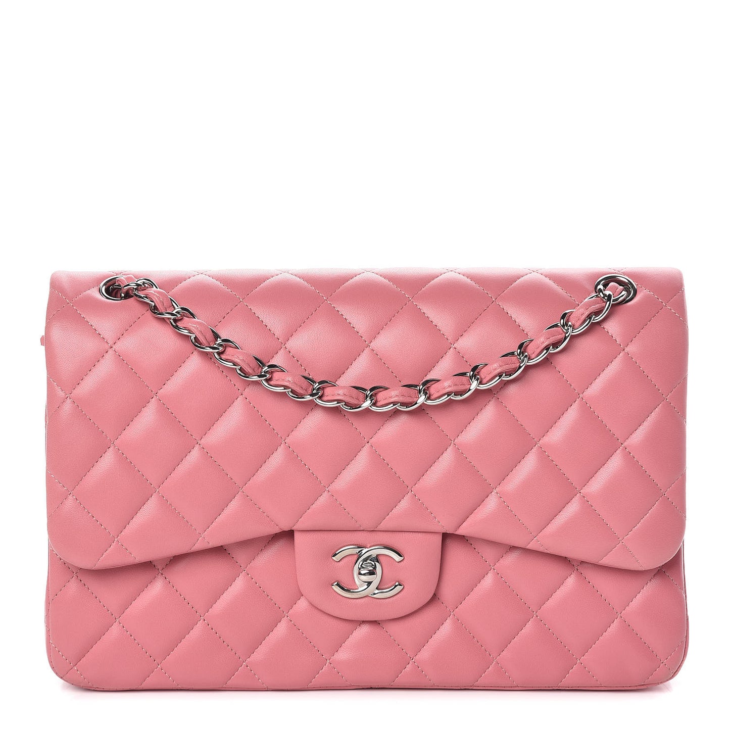 Lambskin Quilted Jumbo Double Flap Pink
