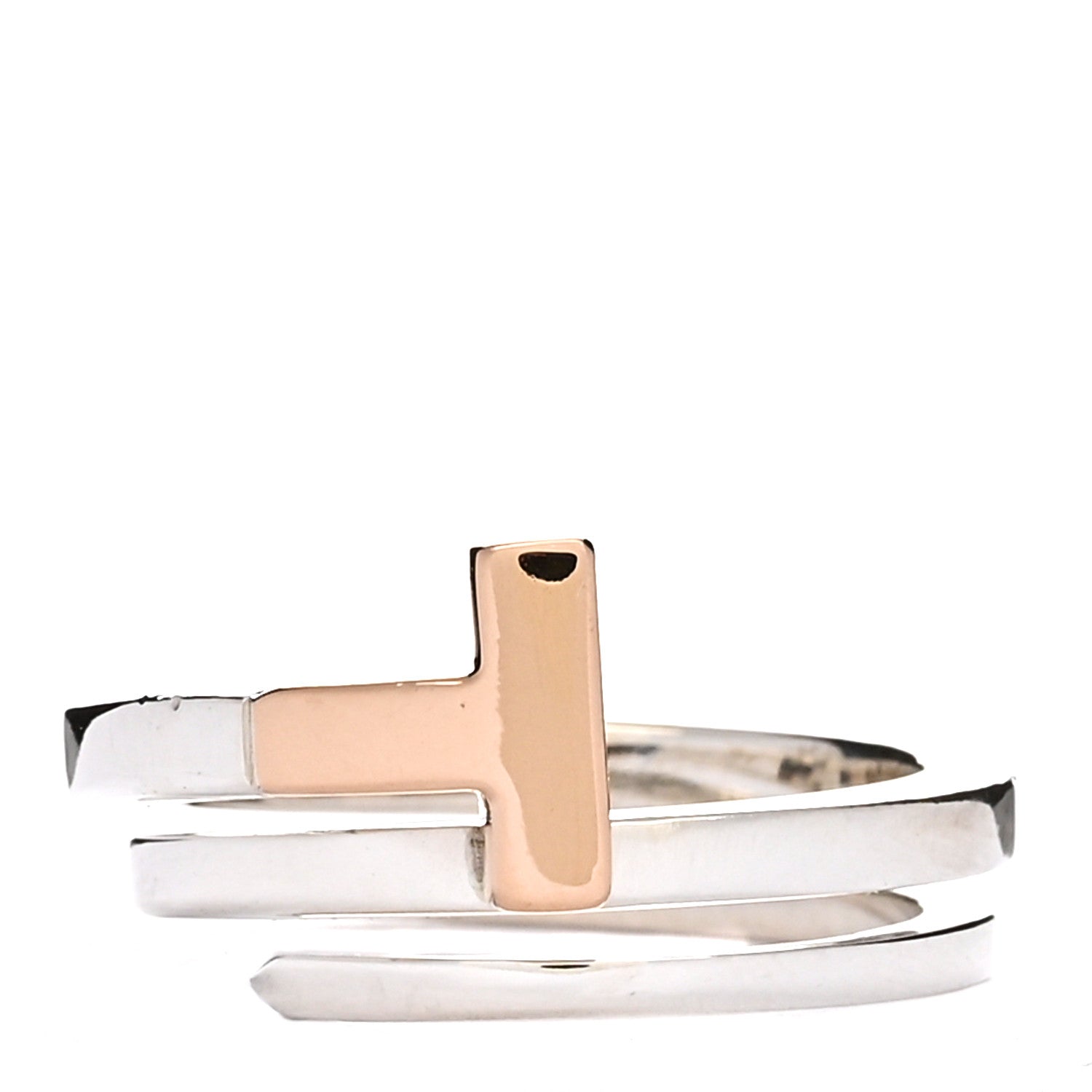 Tiffany 18K Rose Gold Sterling Silver T Square Wrap Ring 49 4.75 1 of 4