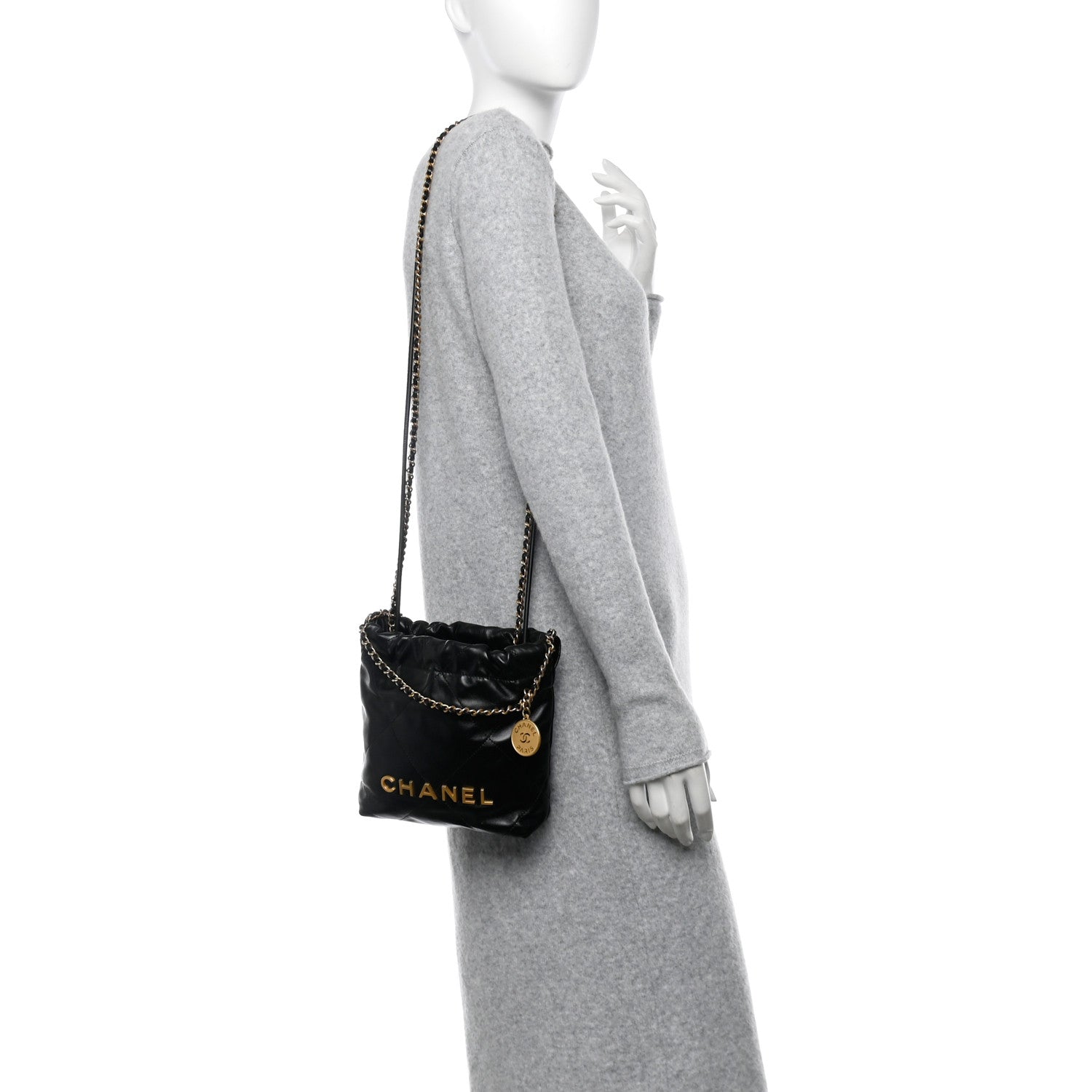 Chanel Shiny Calfskin Quilted Mini Chanel 22 Black 2 of 10
