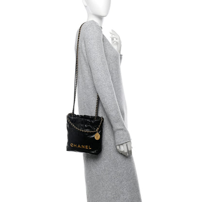 Chanel Shiny Calfskin Quilted Mini Chanel 22 Black 2 of 10