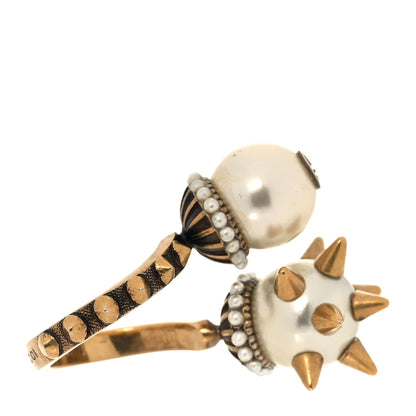 Gucci Metal Pearl Spike Studded Wrap Ring 10 Aged Gold 4 of 8