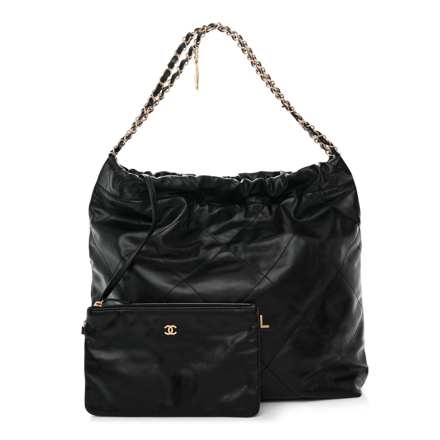 Shiny Calfskin Quilted Chanel 22 Black