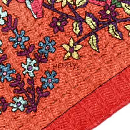 Hermes Cashmere Silk Pique Fleuri de Provence Shawl 140 Rouge Orange Turquoise 5 of 6