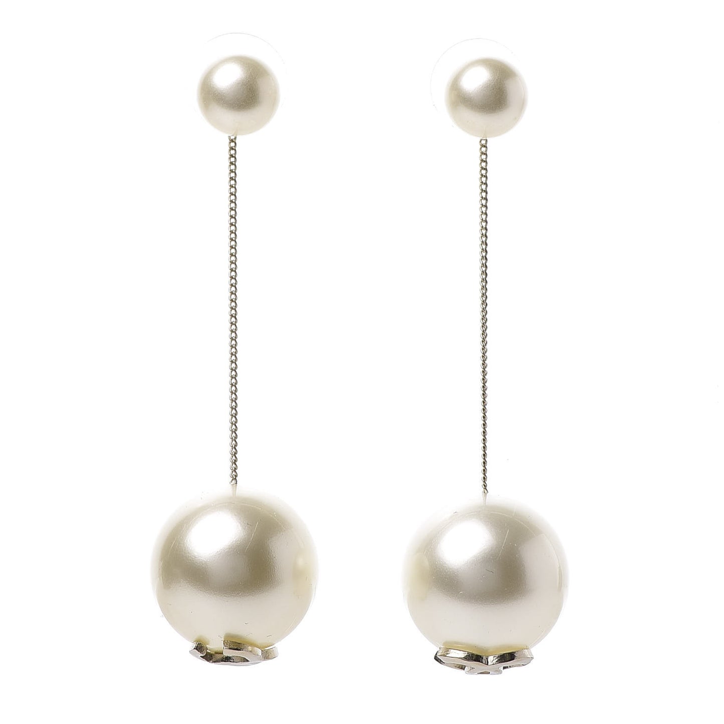Pearl CC Chain Drop Earrings Gold