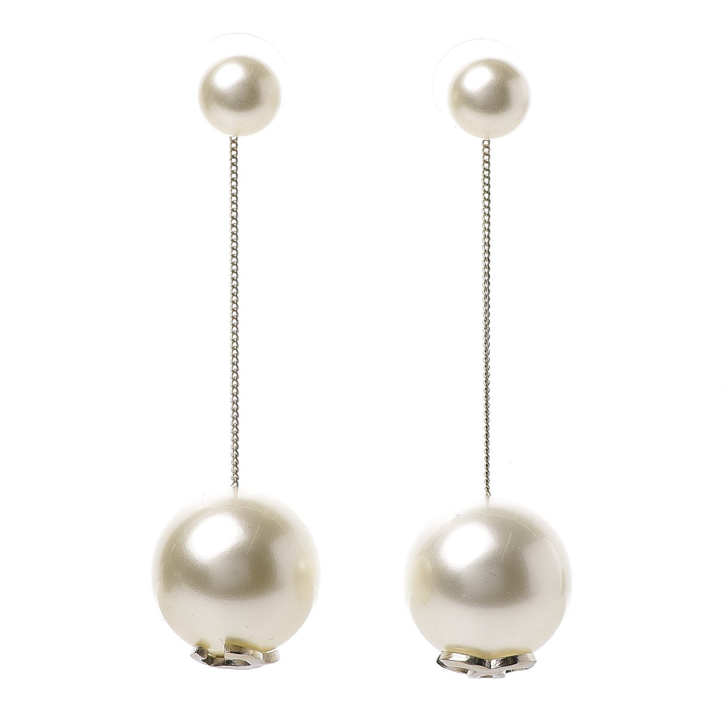 Chanel Pearl CC Chain Drop Earrings Gold 1 of 7