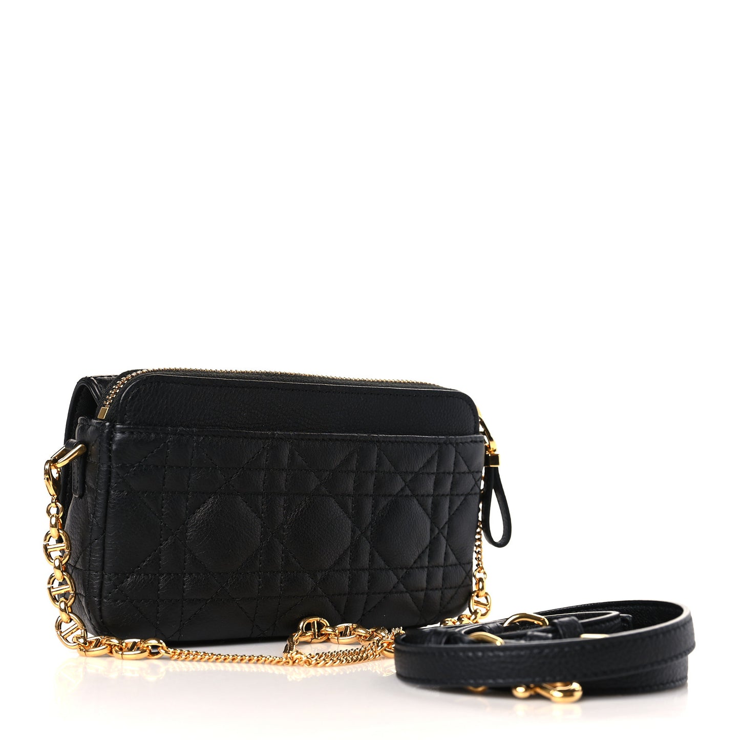 Supple Calfskin Cannage Caro Pouch with Chain Black