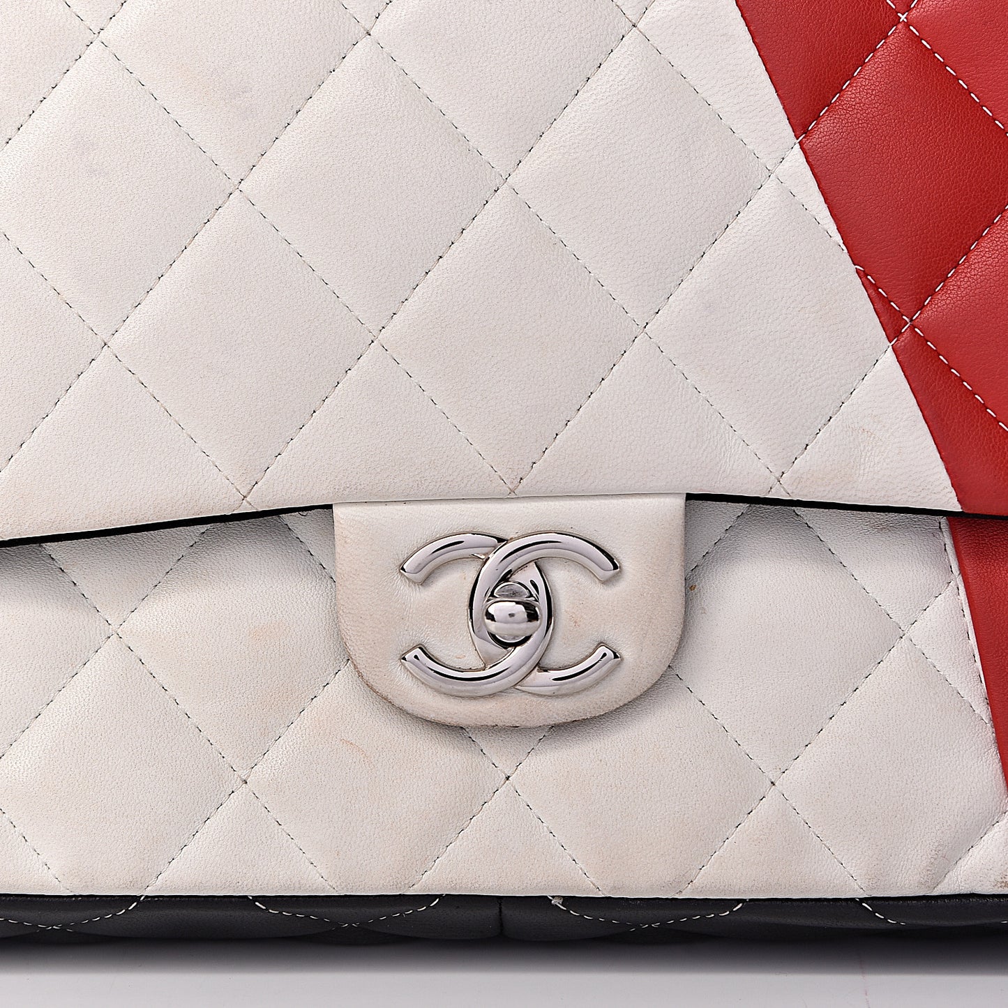 Lambskin Quilted Colorblock Jumbo Double Flap Black White Red