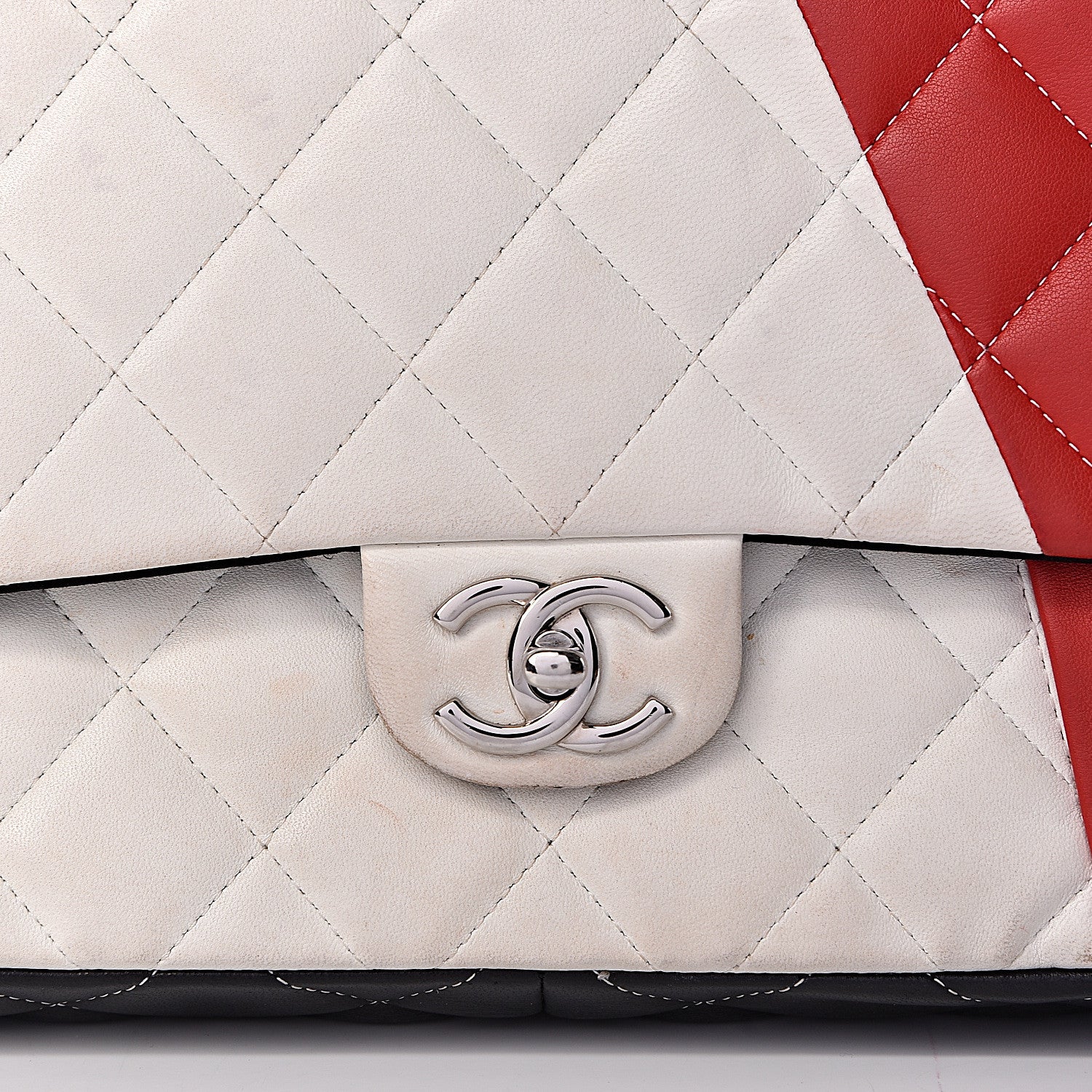 Chanel Lambskin Quilted Colorblock Jumbo Double Flap Black White Red 8 of 19