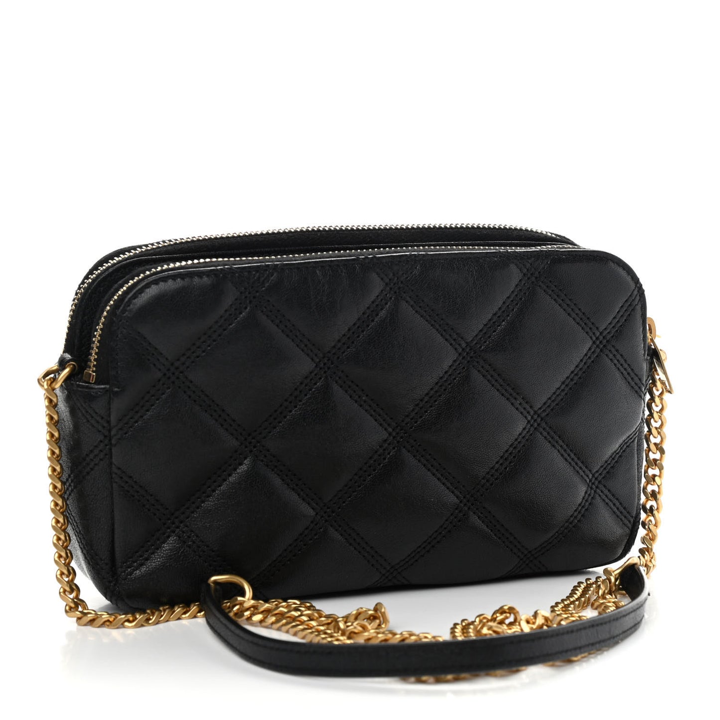 Grained Lambskin Quilted Mini Becky Double Zip Bag Black