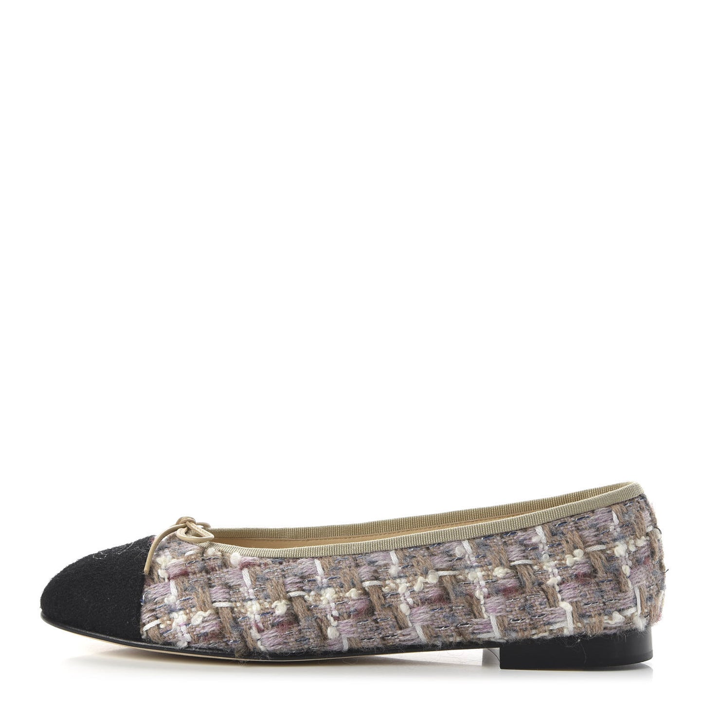 Tweed Cap Toe Ballerina Flats 41 Pink Beige Black