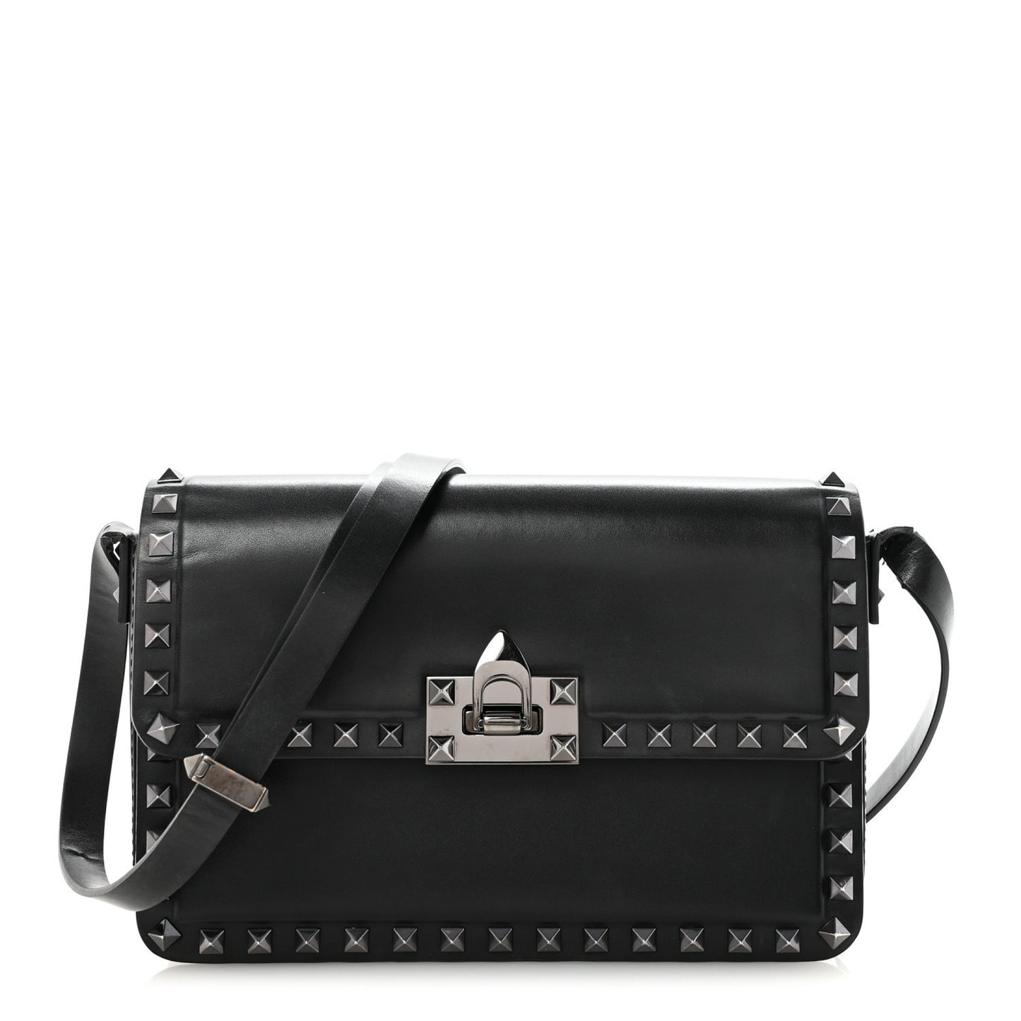 Smooth Calfskin Enamel Tonal Rockstud23 Shoulder Bag Black