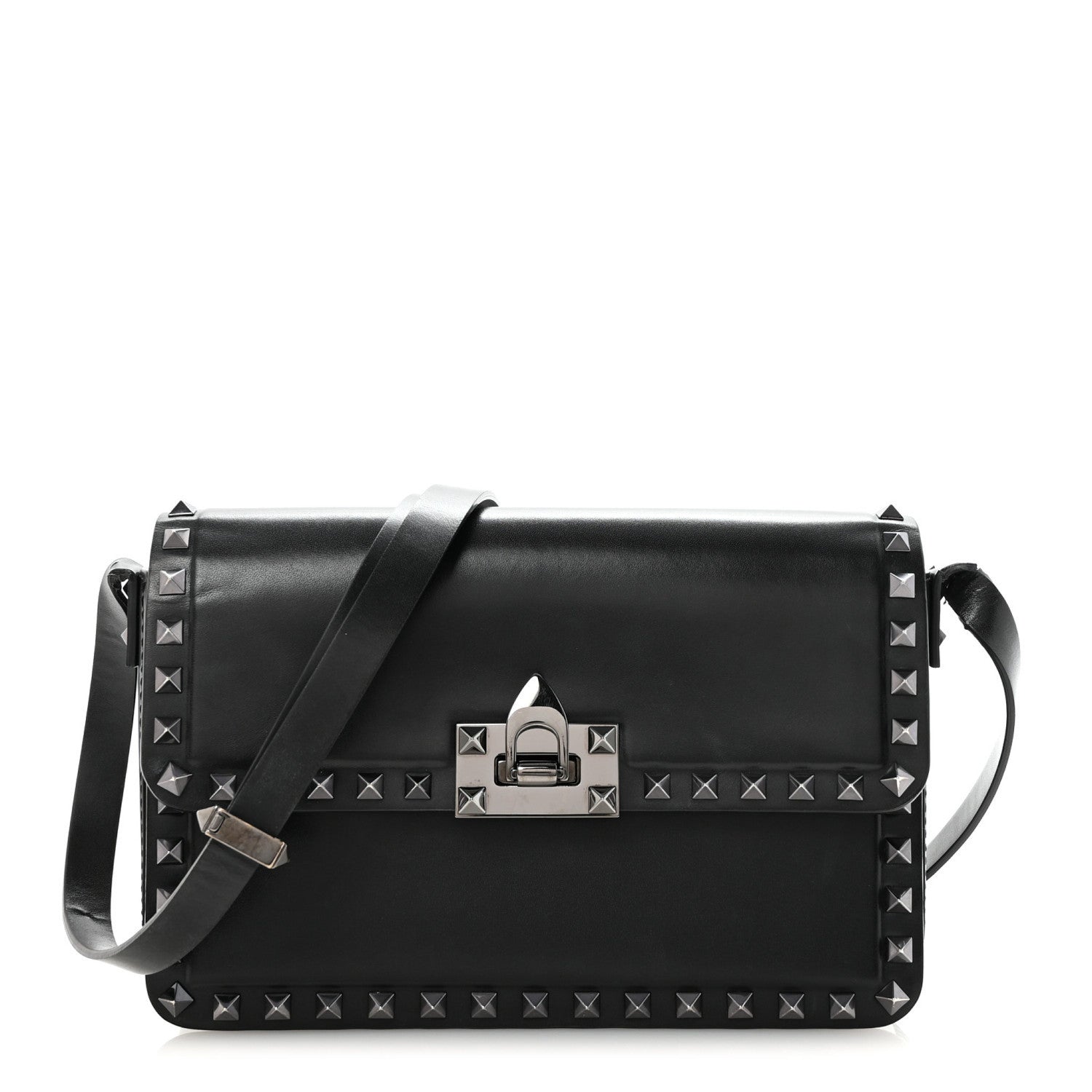 Valentino Garavani Smooth Calfskin Enamel Tonal Rockstud23 Shoulder Bag Black 1 of 9
