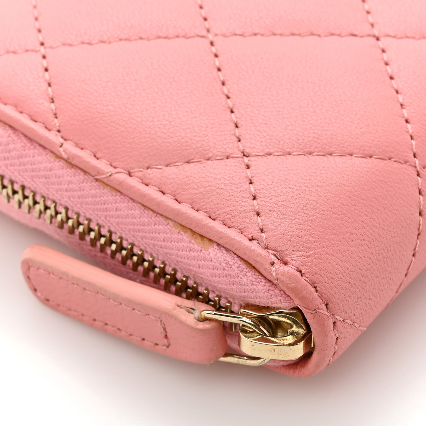 Lambskin Enamel Quilted Zip Around Coin Purse Wallet Pink