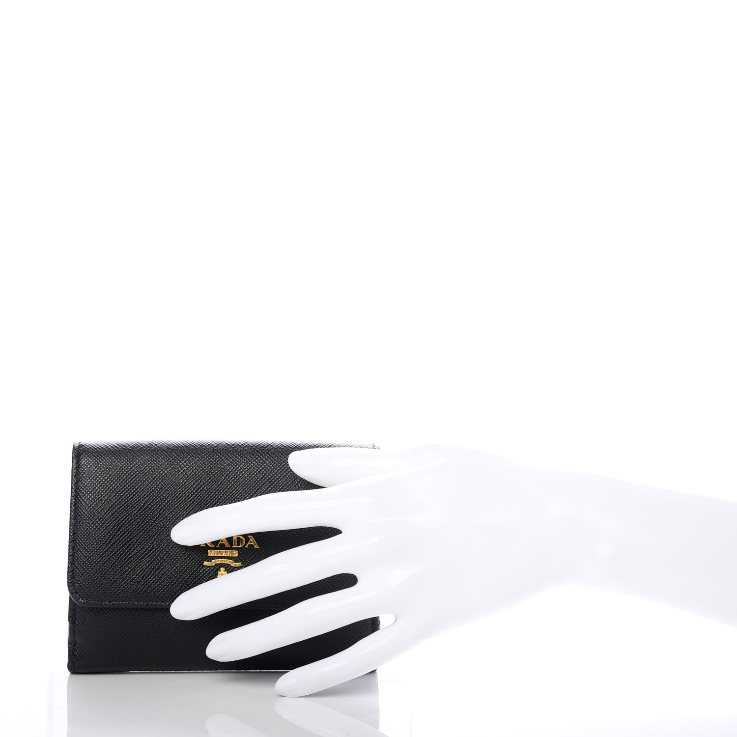 Prada Saffiano Multicolor Compact Flap Wallet Black Ibisco 2 of 8