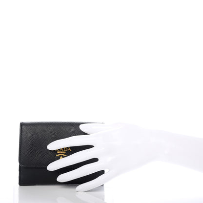 Prada Saffiano Multicolor Compact Flap Wallet Black Ibisco 2 of 8