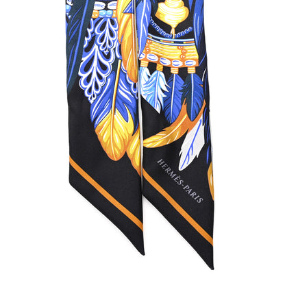 Hermes Silk La Danse Pacifique Twilly Bleu Nuit Jaune Vif 2 of 4