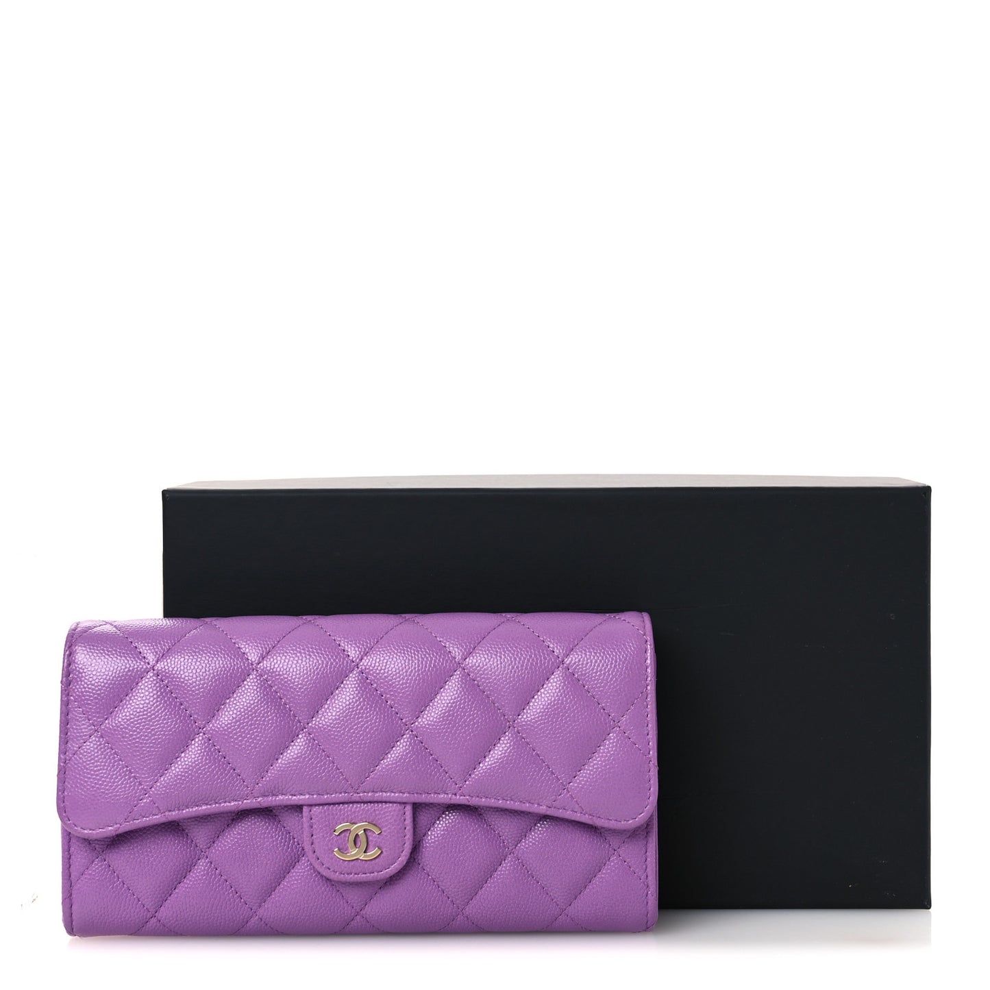 Caviar Quilted Large Gusset Flap Wallet Purple