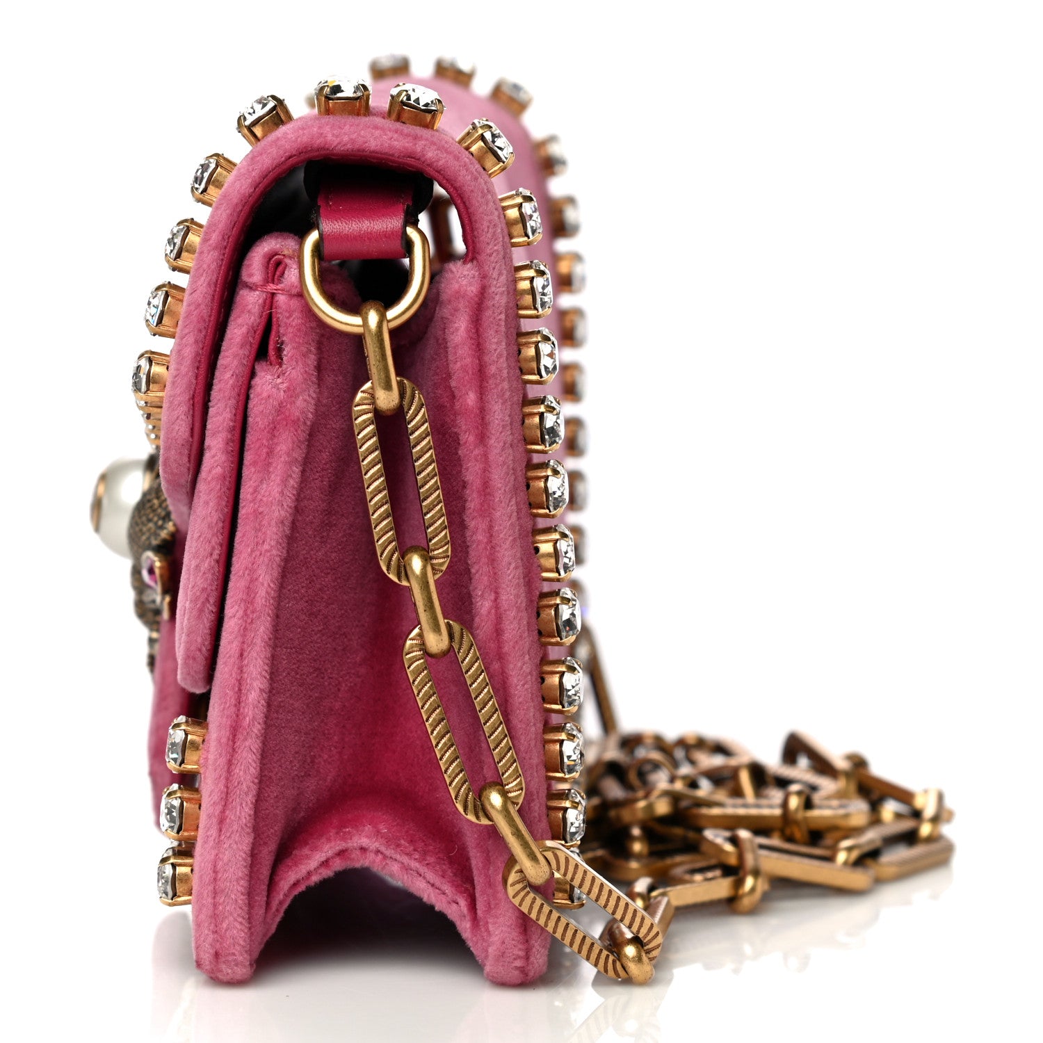 Gucci Velvet Crystal Mini Bee Broadway Shoulder Bag Light Raspberry Rose 11 of 27