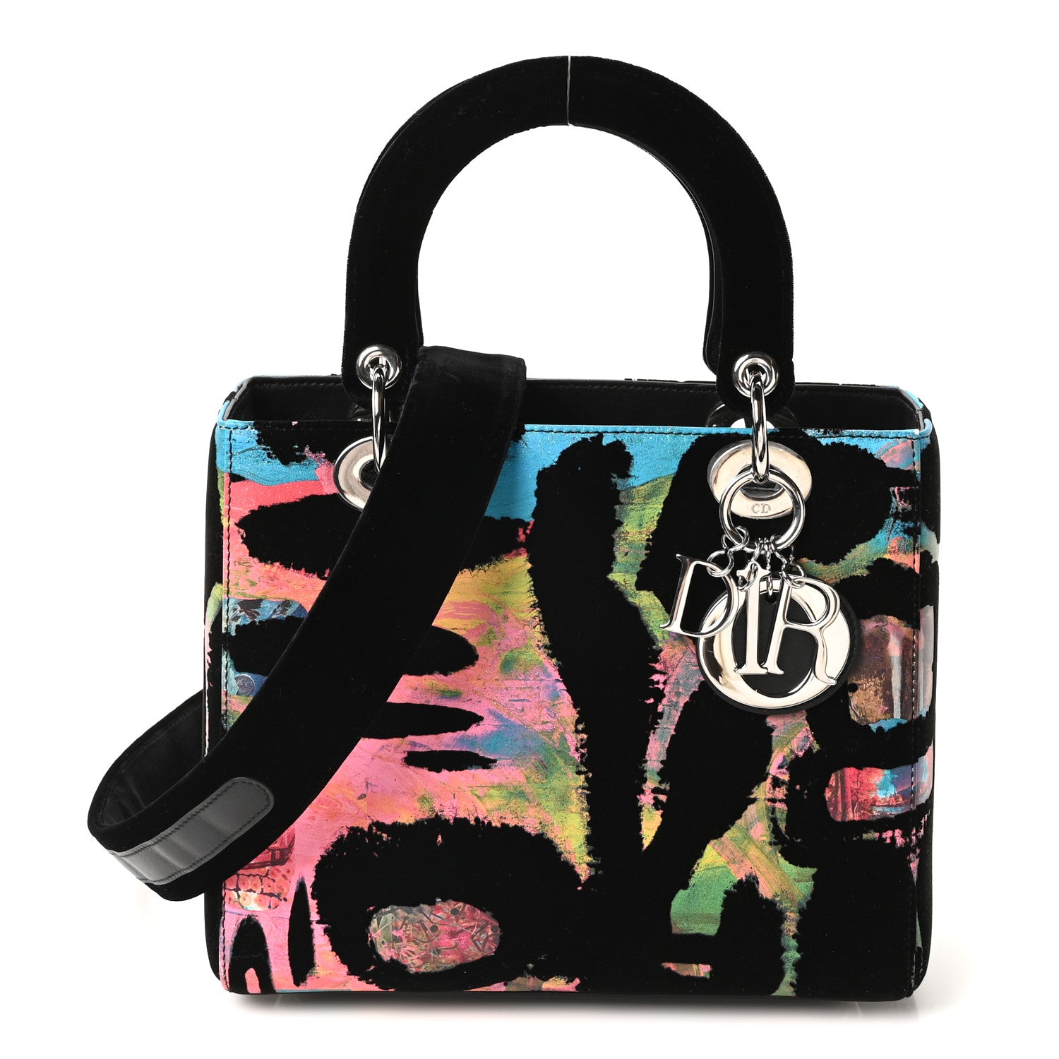 Christian Dior X CHRIS MARTIN Velvet Printed Medium Lady Dior Art Black Multicolor 1 of 9