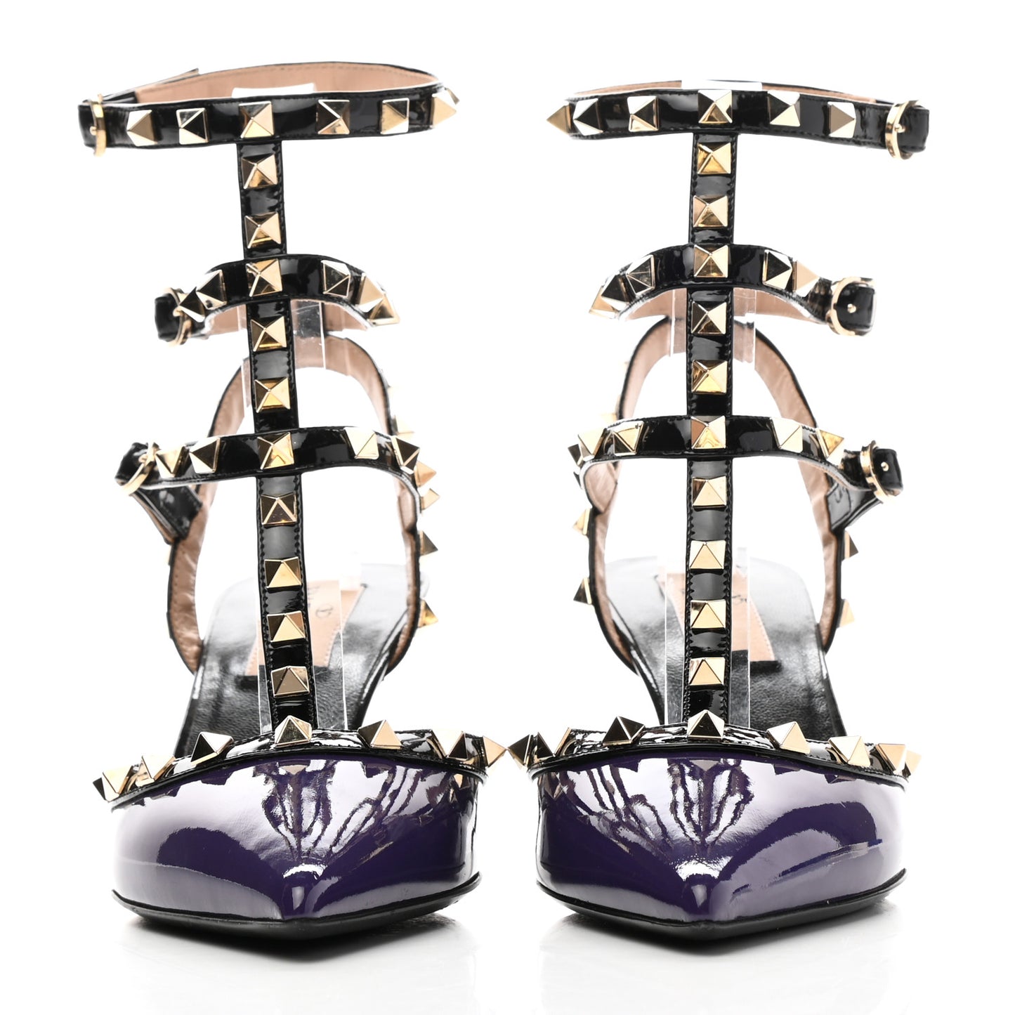 Patent Rockstud Ankle Strap 65mm Pumps 37 Purple Black
