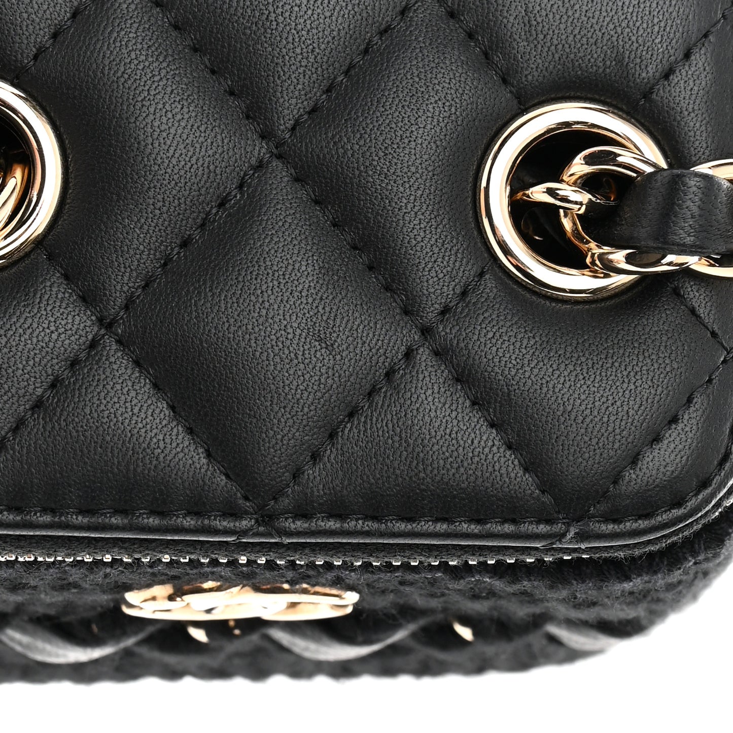 Lambskin Crochet Small Vanity Case With Chain Black