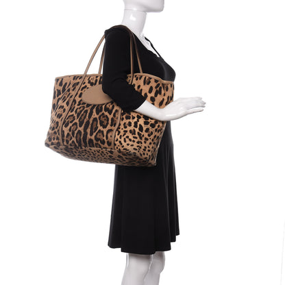 Dolce & Gabbana Canvas Leopard Print Calfskin Animalier Tote Beige 2 of 17