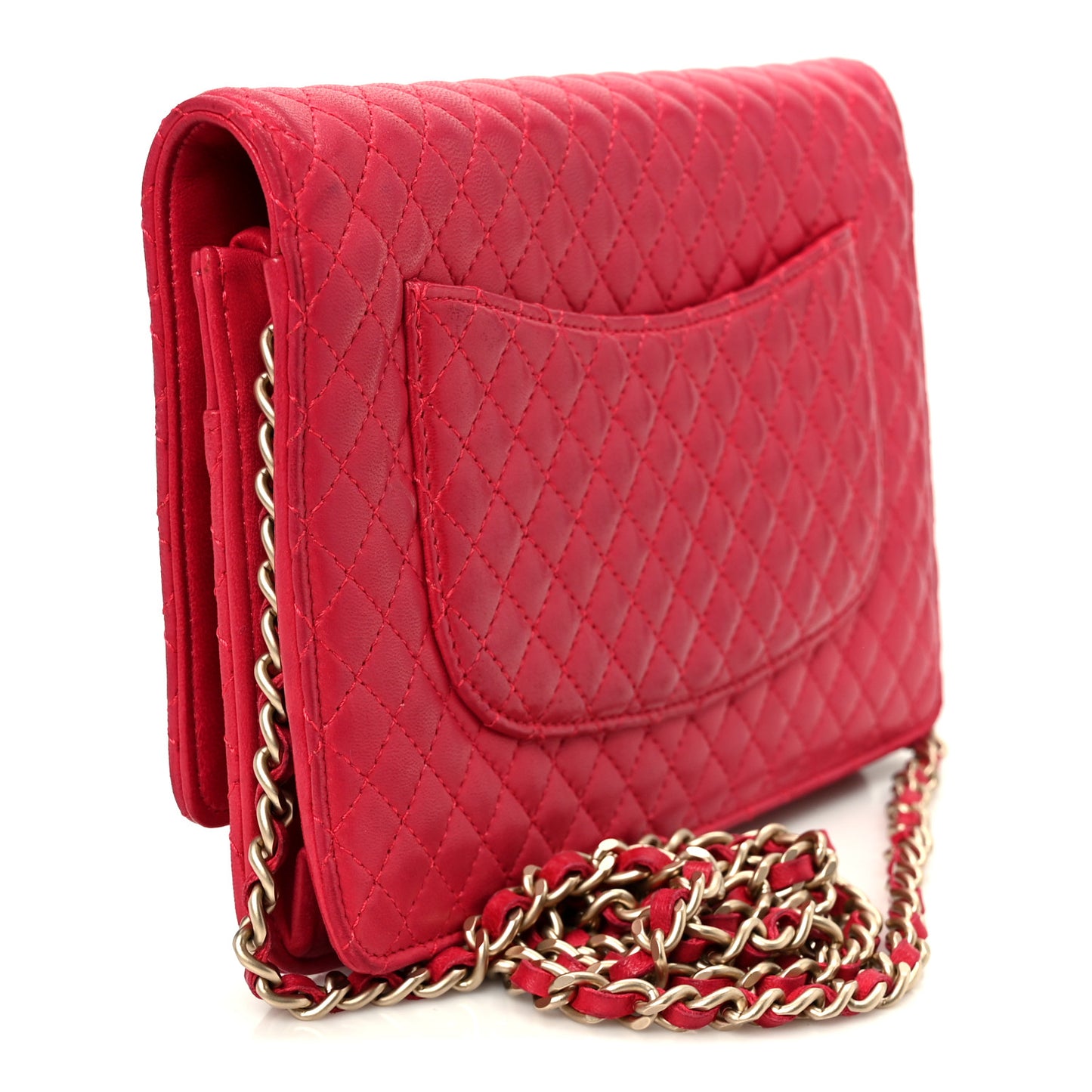 Lambskin Micro Quilted Wallet On Chain WOC Fuchsia